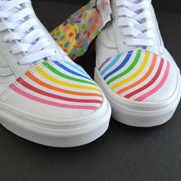 VANS OLD SKOOL FLOUR SHOP RAINBOW WHITE LEATHER SNEAKER SHOES NEW - Picture 13 of 14
